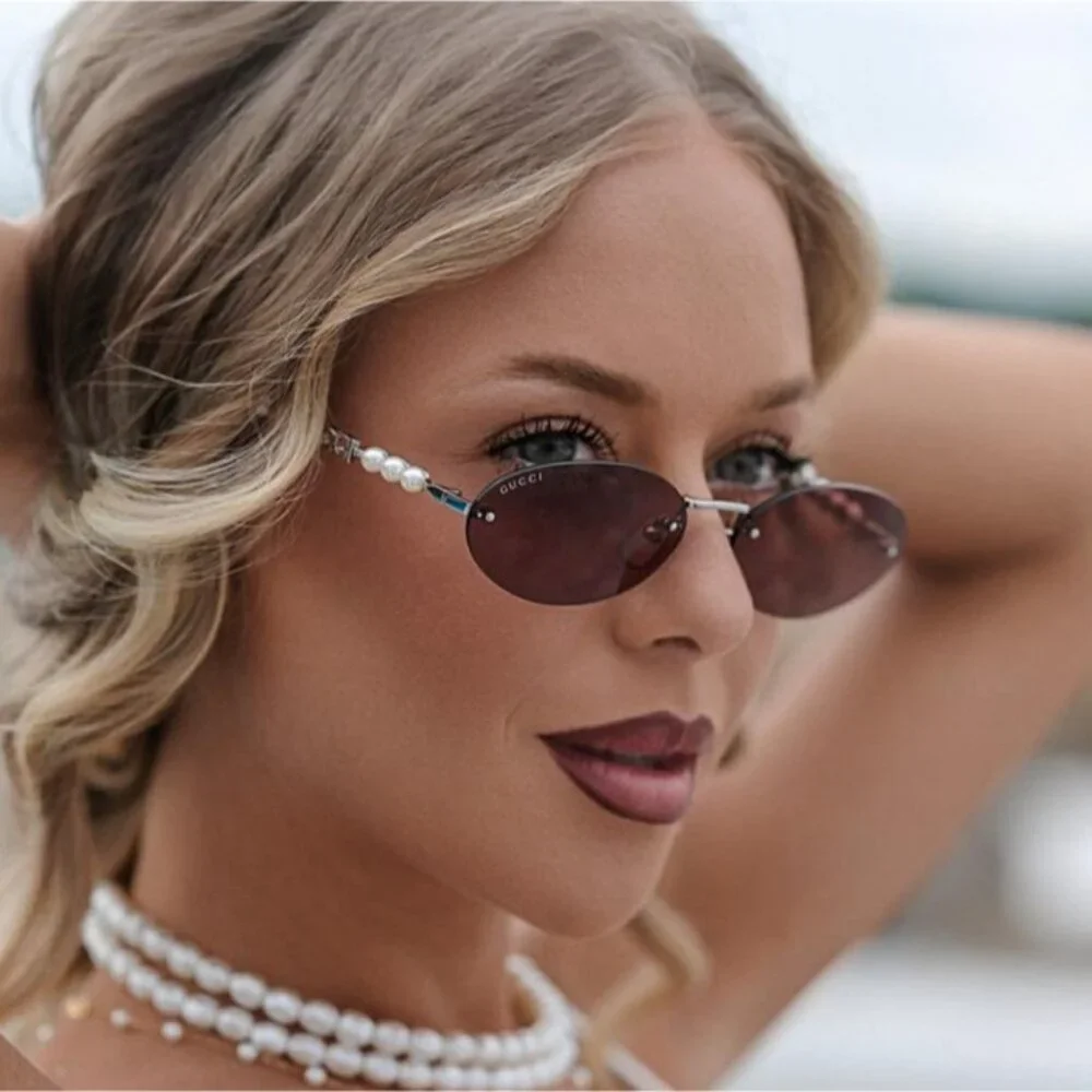 NEW GUCCI SUNGLASSES SILVER WOMEN OVAL EYEWEAR GUCCI GG1922S 002